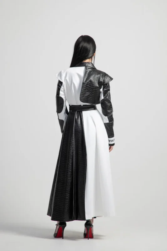Women's Reflective black and white trench back