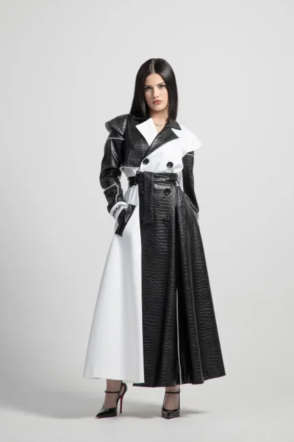 Women's Reflective black and white trench