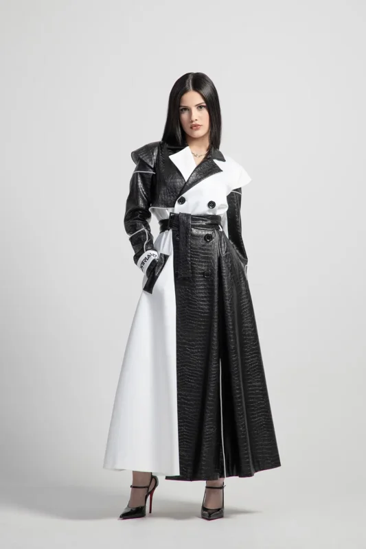 Women's Reflective black and white trench