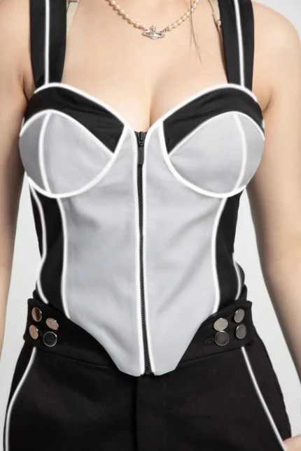 Grey Reflective lined corset closeup