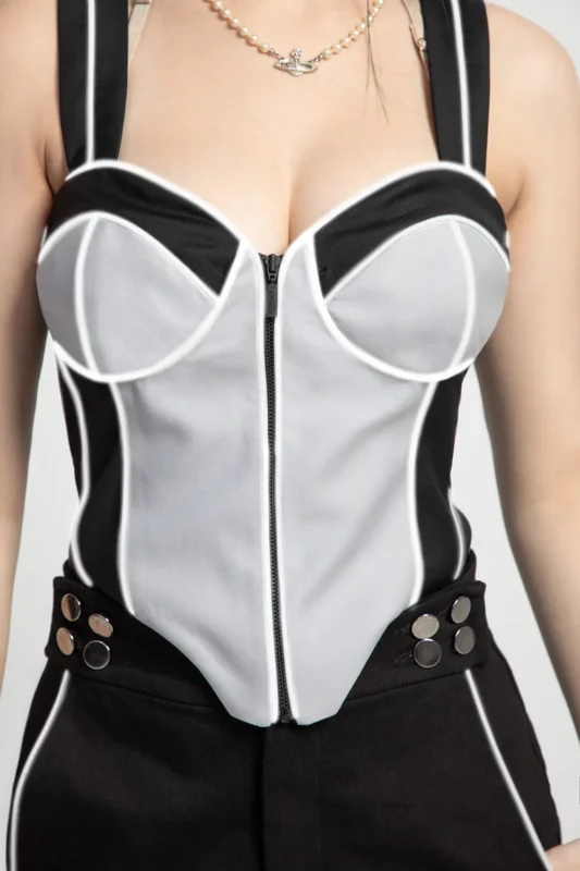 Grey Reflective lined corset closeup