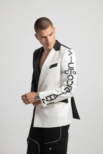 White Reflective lined tailored jacket close side look