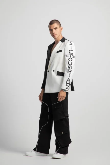 White Reflective lined tailored jacket side look