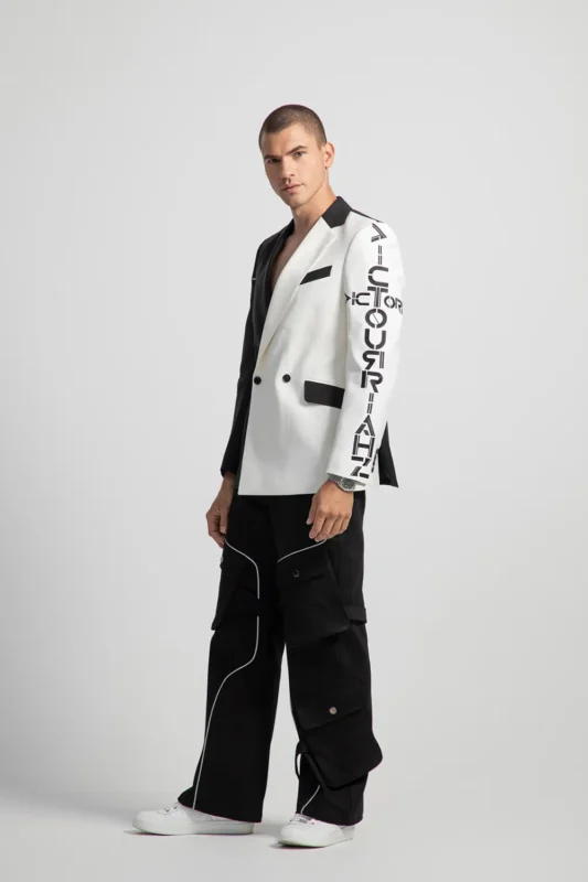 White Reflective lined tailored jacket side look